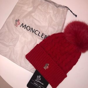 MONCLER red Pom Pom beanie